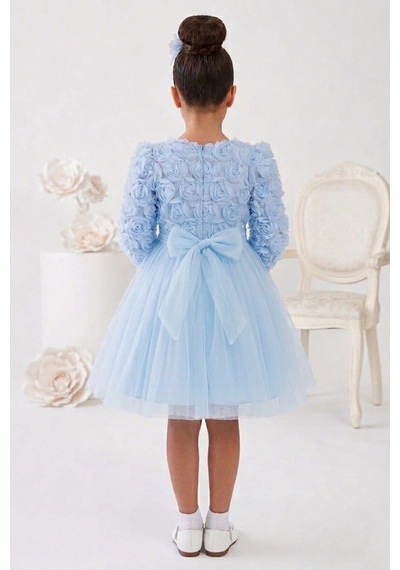 Mnk Baby & Kids Luvia Uzun Kol Kız Tütü Abiye Elbise M00810 Mavi