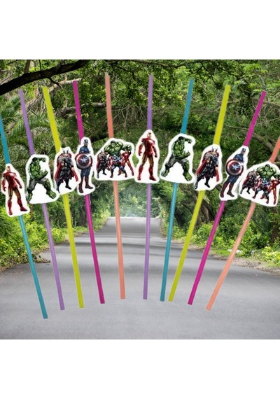Pipet Avengers Yenilmezler Artistik Körüklü Pipet 10 Lu Doğum Günü Avengers Temalı Pipet