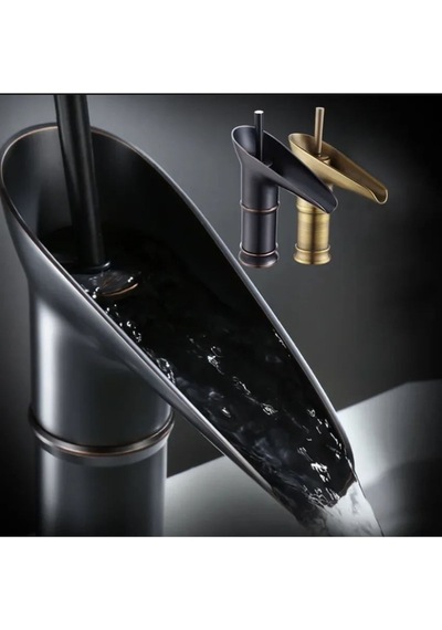 İsaoğlu Yapı Siyah Lavabo Bataryası Şelale Akışlı Musluk Banyo Bataryası Siyah