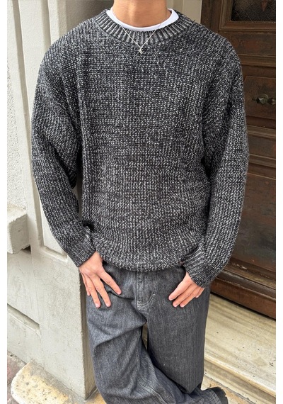 Flaw Örgü Model Triko Kazak Siyah-28497 Siyah