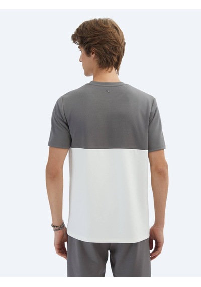 Kip Gri Düz Bisiklet Yaka T-shirt Gri