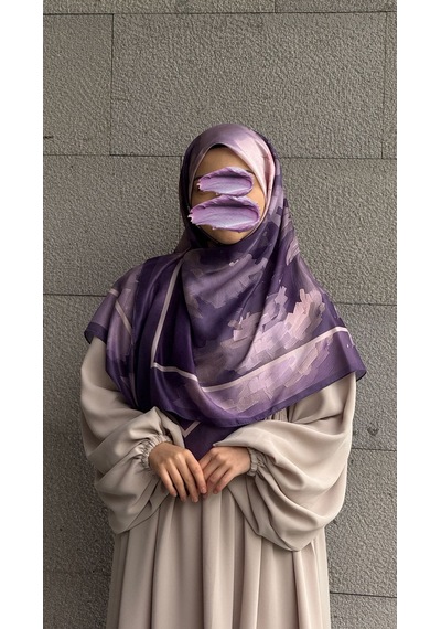 Qalortex Scarf Pamuklu Soft Luna Desen Eşarp-lila