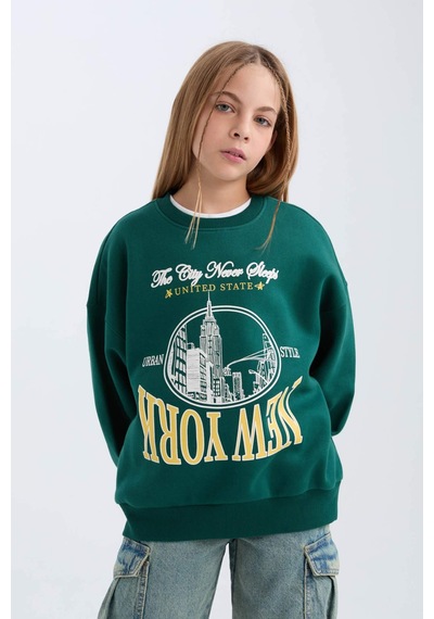 DeFacto Kız Çocuk Oversize Geniş Kalıp Bisiklet Yaka Baskılı Sweatshirt D7045A824WNGN1116 Yeşil DeFacto Kız Çocuk Oversize Geniş Kalıp Bisiklet Yaka Baskılı Sweatshirt D7045A824WNGN1116 Yeşil