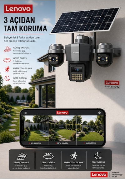 4g Pro 360 - Solar Panelli 3 Motorize Kameralı 4g Sim Kartlı Aov Sürekli Kayıt Güvenlik Kamerası