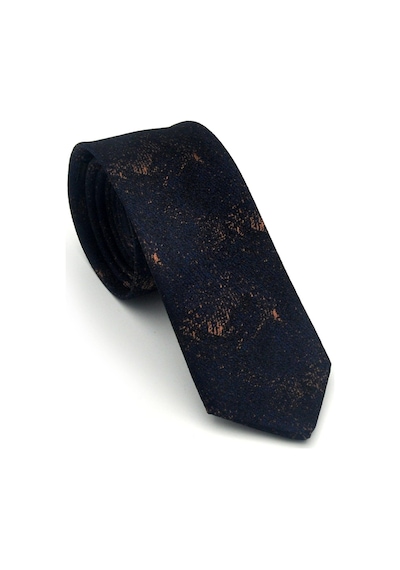 Gaffy Kahverengi Desenli Lacivert Dokuma Kumaş Mendilli Slim Fit Kravat // Sdk-2613-5 Kahverengi