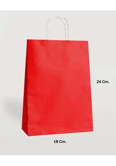 Büküm Saplı Kraft Kağıt Çanta Karton Hediyelik Poşet Torba Kırmızı 10'lu 18 x 24 CM