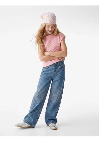Koton Parıltılı Taş Detaylı İndigo Kız Çocuk Jean Pantolon 7wkg40011ad