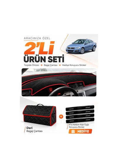 E-biz Volkswagen Passat Cc 2008-2012 Uyumlu Torpido Örtüsü + Deri Çanta - Siyah-kırmızı - Vw016