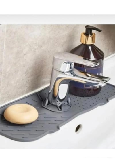Esnek Musluk Lavabo Matı Su Geçirmez Batarya Altı Koruyucu, Mutfak Ve Banyo Süngerliği Gri
