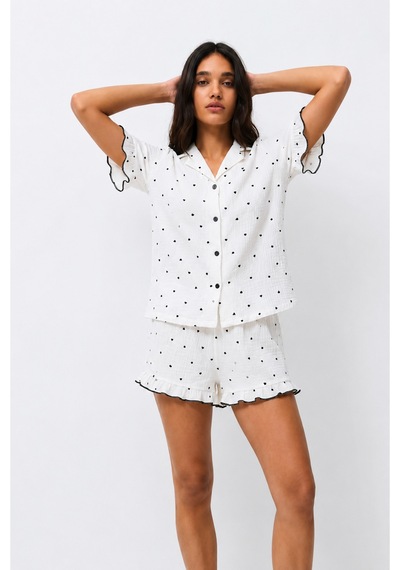 Kadın Desenli Trend Beyaz Pijama Takımı