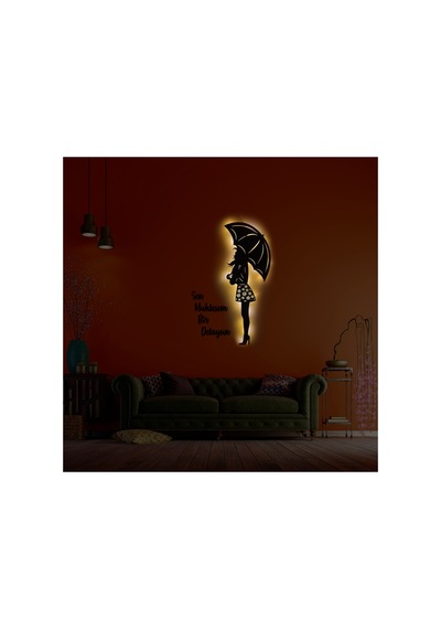 Led Işıklı Kişiselleştirilebilir Kadın Temalı Tablo Edna Dekoratif Gece Lambası Sarı - 737251174 Sarı