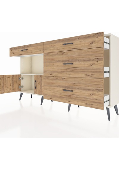 Arges Konsol Tek Raflı 4 Çekmeceli 2 Kapaklı 176x30x99 Aytaşı-çam Aytaşı-çam