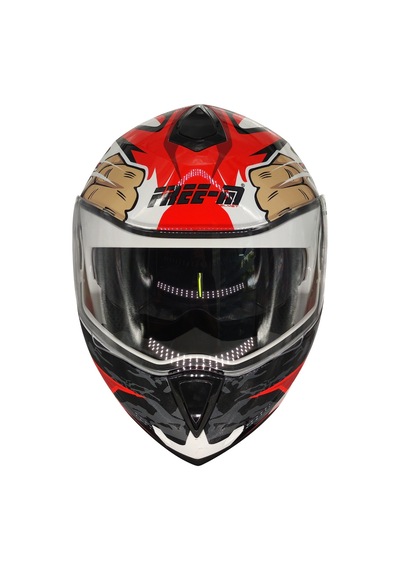 Free-M 961 Monkey Güneş Vizörlü Çeneden Açılır Kask Siyah - Beyaz - Kırmızı