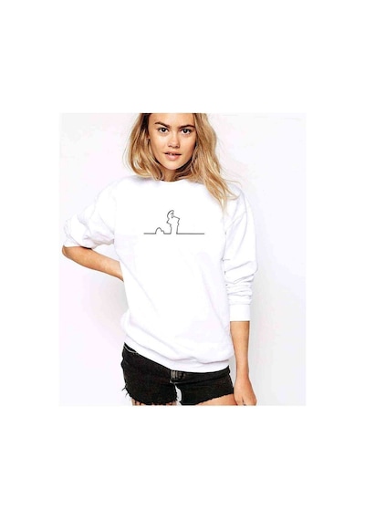 Trt Linea Bay Merakli Baskılı Beyaz Kadın Sweatshirt