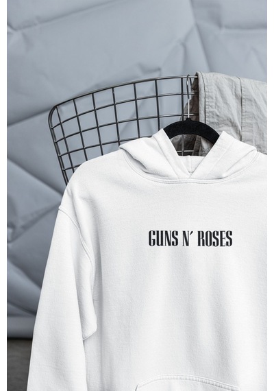 Macklin Unisex Kadın Erkek Guns N Roses Ön Arka Baskılı Özel Tasarım Baskılı Kapşonlu Sweatshirt Beyaz Mck1515 Beyaz