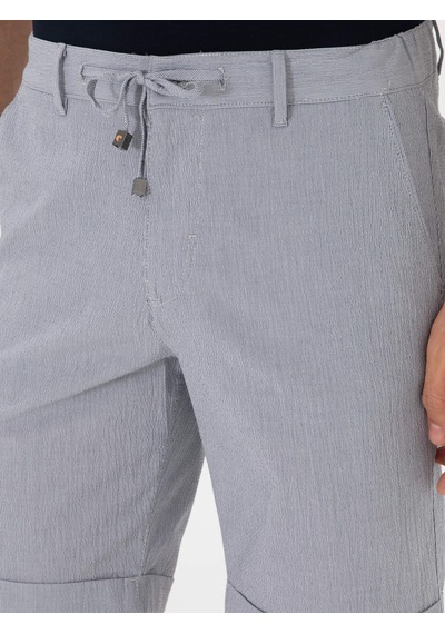 Cacharel Açık Mavi Regular Fit Pamuk Karışımlı Beli Bağcıklı Bermuda Şort Denim
