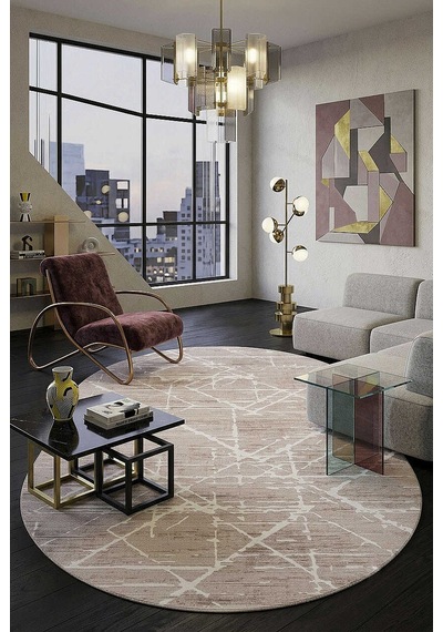 Etro Dekoratif Modern Akrilik Makine Oval Halı Et06 Vizon