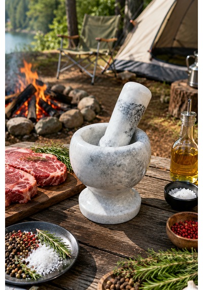 Gerçek Mermer Havan - Ekstra Kaliteli Ağır Havan - Sarımsak Baharat Ezici - Dövecek - Döveceği - Tokmak