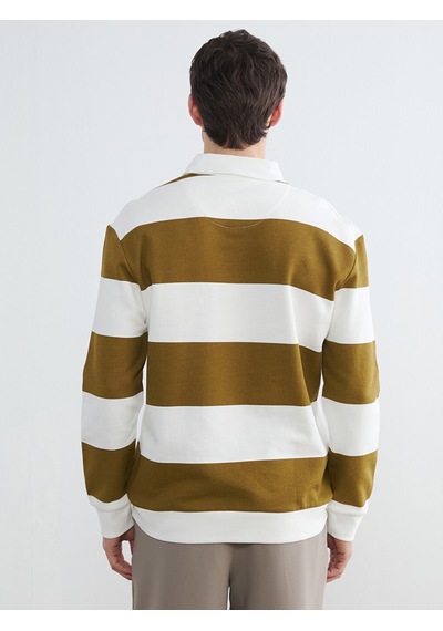 Lcw Vision Yeşil Polo Yaka Çizgili Erkek Sweatshirt