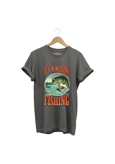 Balıkçı Fishing Vintage Poster Baskılı Regular Fit %100 Pamuk Gri T-shirt Antrasit