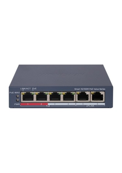 Ds-3e1106p-eı/m 4 Port 10/100 + 2 Port 10/100 Uplınk 45w 300 Metre Poe Cloud Yönetilebilir