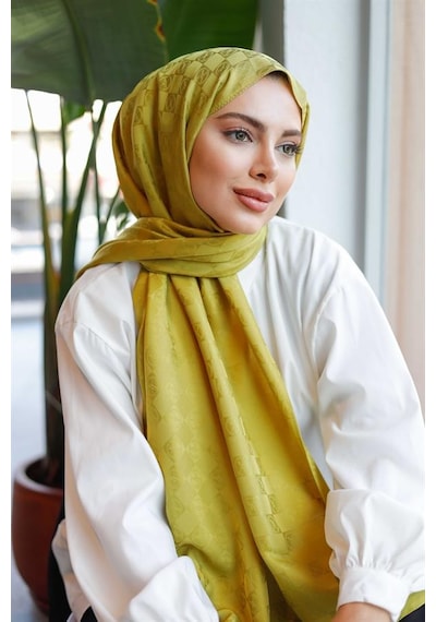 Dama Desen Şal Yağ Yeşili Çok Renkli