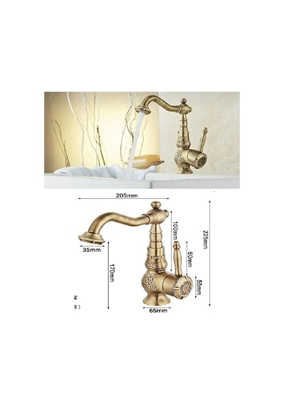 İsaoğlu Yapı Eskitme Lavabo Bataryası Antik Lavabo Musluğu İşlemeli Vintage Tasarım Banyo Musluğu Antik