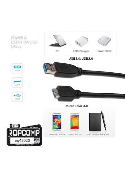 Usb Micro-b Superspeed Data Kablosu Usb 3.0 20cm