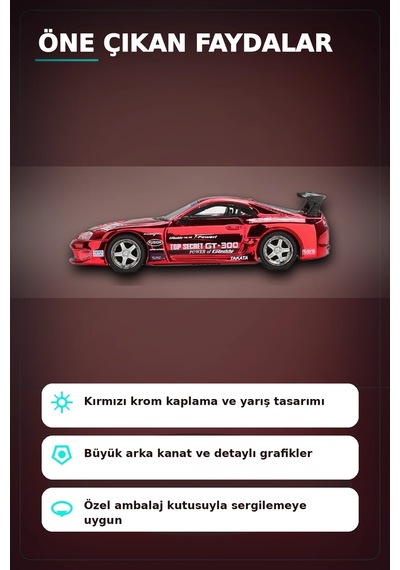 Diecast 1/64 Toyota Supra A80 Top Secret Gt-300 Kırmızı Krom Model Araba Bx-313385