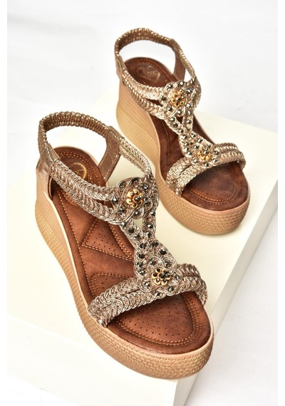Fox Shoess258188009 Bakır Dolgu Tabanlı Kadın Sandalet Bakır