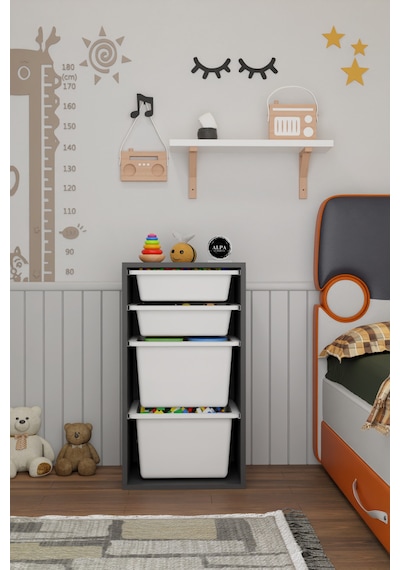 4 Sepetli Oyuncak Dolabı Çok Amaçlı Oyuncak Dolabı Düzenleyici Organizer Antrasit - Beyaz 4 Sepetli Oyuncak Dolabı Çok Amaçlı Oyuncak Dolabı Düzenleyici Organizer Antrasit - Beyaz