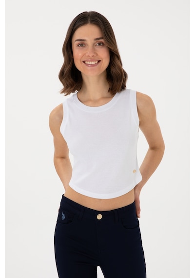U.S. Polo Assn. Kadın Beyaz Kolsuz Bisiklet Yaka Crop Basic Tişört 50305695-VR013