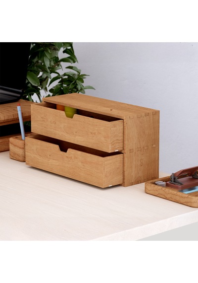 Desna İki Katlı İki Çekmeceli Mini Dolap 34 Cm Uzunluk X 12.1 Cm Genişlik X 18.4 Cm Woodsaka Doğal Ahşap