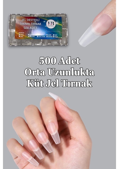 500 Adet Yeni Nesil Jel Destekli Küt Şekil Orta Uzun Takma Tırnak Seti Orta Küt