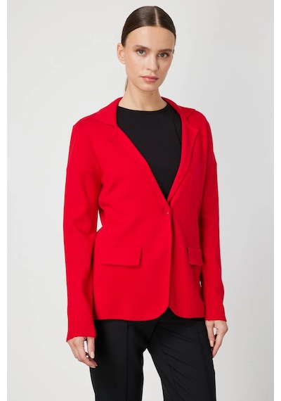 On Fashion Kadın Düğmeli Ceket Yaka Triko Kırmızı Hırka 63926 Kırmızı