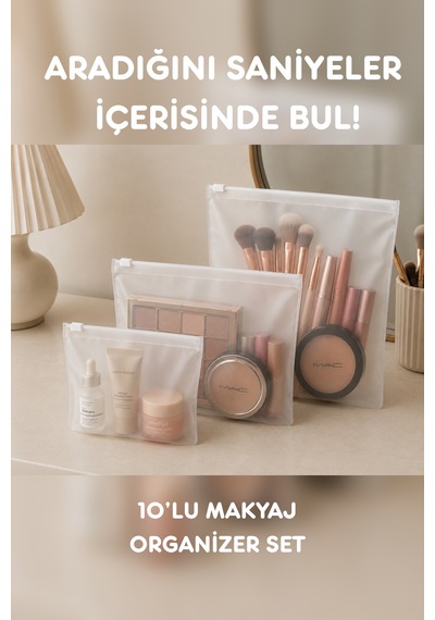 10 Adet Fermuarlı Makyaj Çantası Organizer