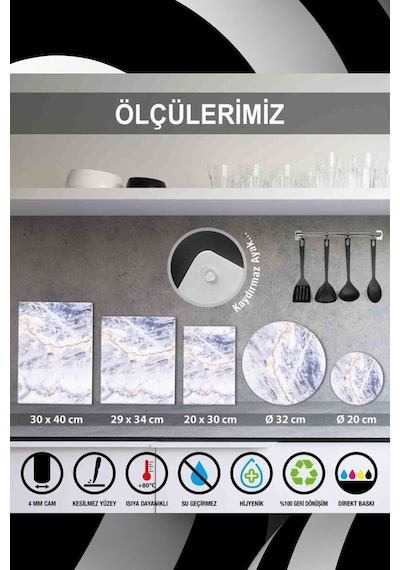 Saban Gri Altın Mermer Cam Kesme Tahtası - Cam Kesme Tablası