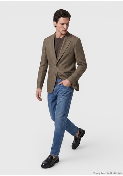 Ramsey Haki Shirt Shoulder Slim Fit %100 Keten Ceket