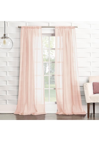 Tayla Ezilmiş Doku Yarı Şeffaf Çubuk Cep Perde Paneli, 127 Cm X 213 Cm, Pembe