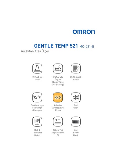 Omron Gentle Temp Işıklı Kulaktan Ateş Ölçer 521