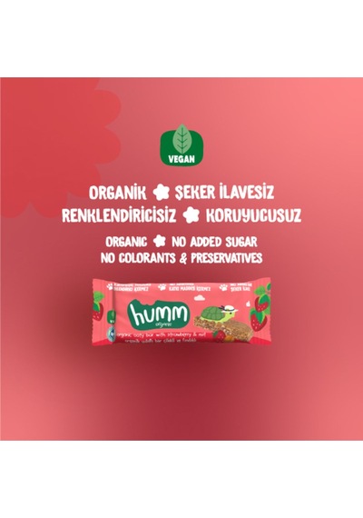 Hummorganic Organik Vegan Çilekli ve Fındıklı Yulaf Bar - 6 adet