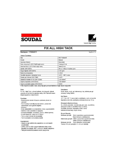 Soudal Fixall High Tag Beyaz Silikon Korniş Yapıştırıcı