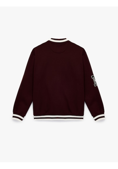 Koton İşlemeli Çizgi Detaylı Çıtçıt Düğmeli Cepli Bomber Ceket Bordo 6wam50028mk Bordo