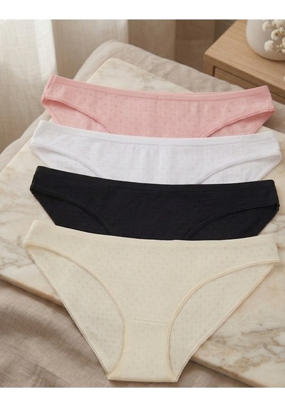 Nacar Store Kadın 4'lü Rahat Kullanım Bikini Külot Çok Renkli