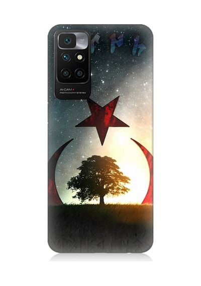 Xiaomi Redmi 10 Uyumlu Göktürkçe Türk Ve Ağaç Bayrak Desenli Silikon Kılıf