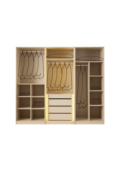 Luzzi Mdf 6 Kapaklı Elbise Dolabı Gardrop 246x58x215cm Ekru