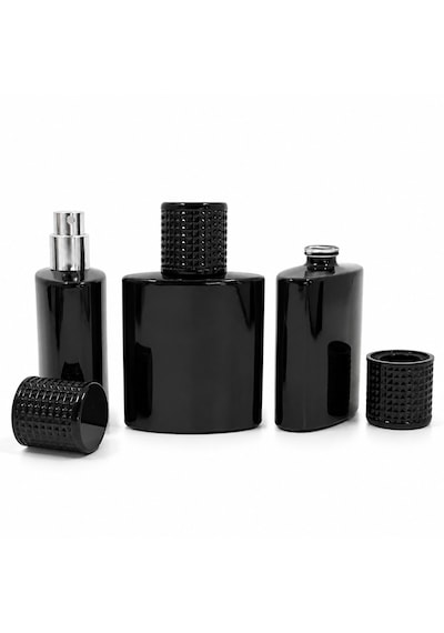 20 Adet Boş Cam Parfüm Şişe, 50 Ml, Özel Siyah Elips Model-fspb-50