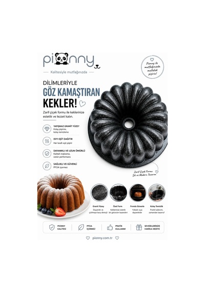 Pionny Granit Sık Dilimli Kek Kalıbı Siyah Çok Renkli