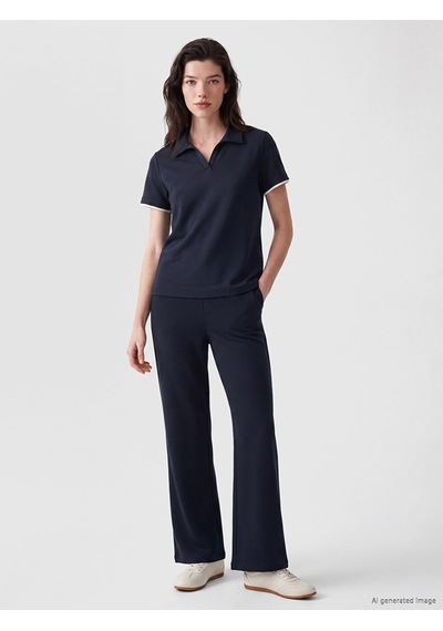 Lcw Comfort Lacivert Polo Yaka Soft Touch Kadın Tişört