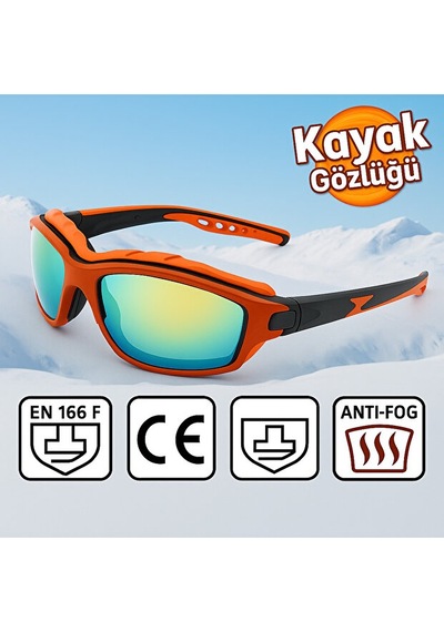 Esrada Kayak Gözlüğü Antifog Ventilli Uv Korumalı Güneş Kar Gözlük Turuncu Mavi Aynalı Cam Snowboard Sporu 05 Turuncu